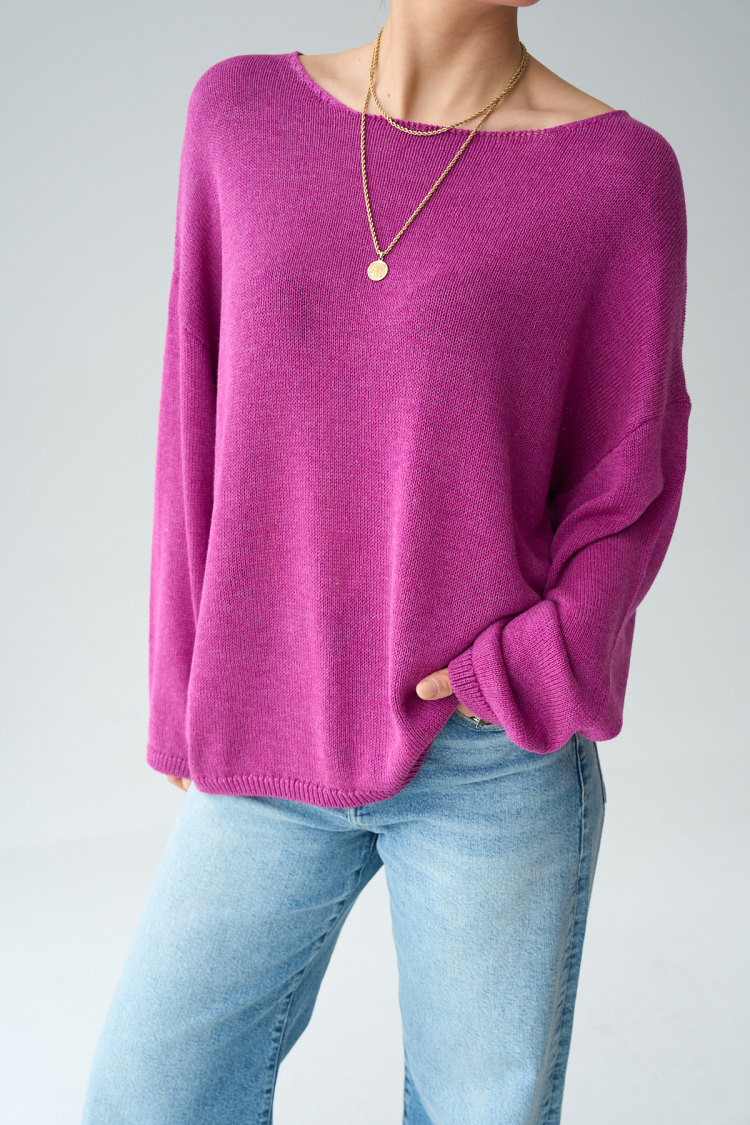 Long Sleeve Plain Sweater - Raspberry