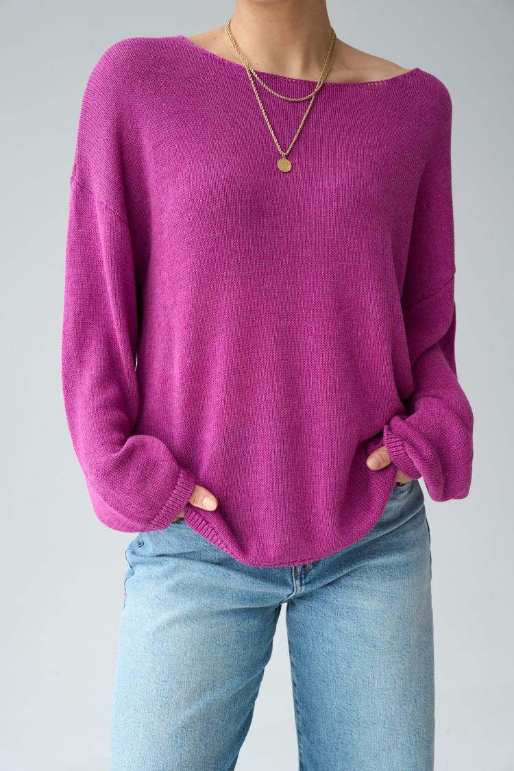 Long Sleeve Plain Sweater - Raspberry - Qustyle - Globality Store - Women Clothes Wholesale Turkey