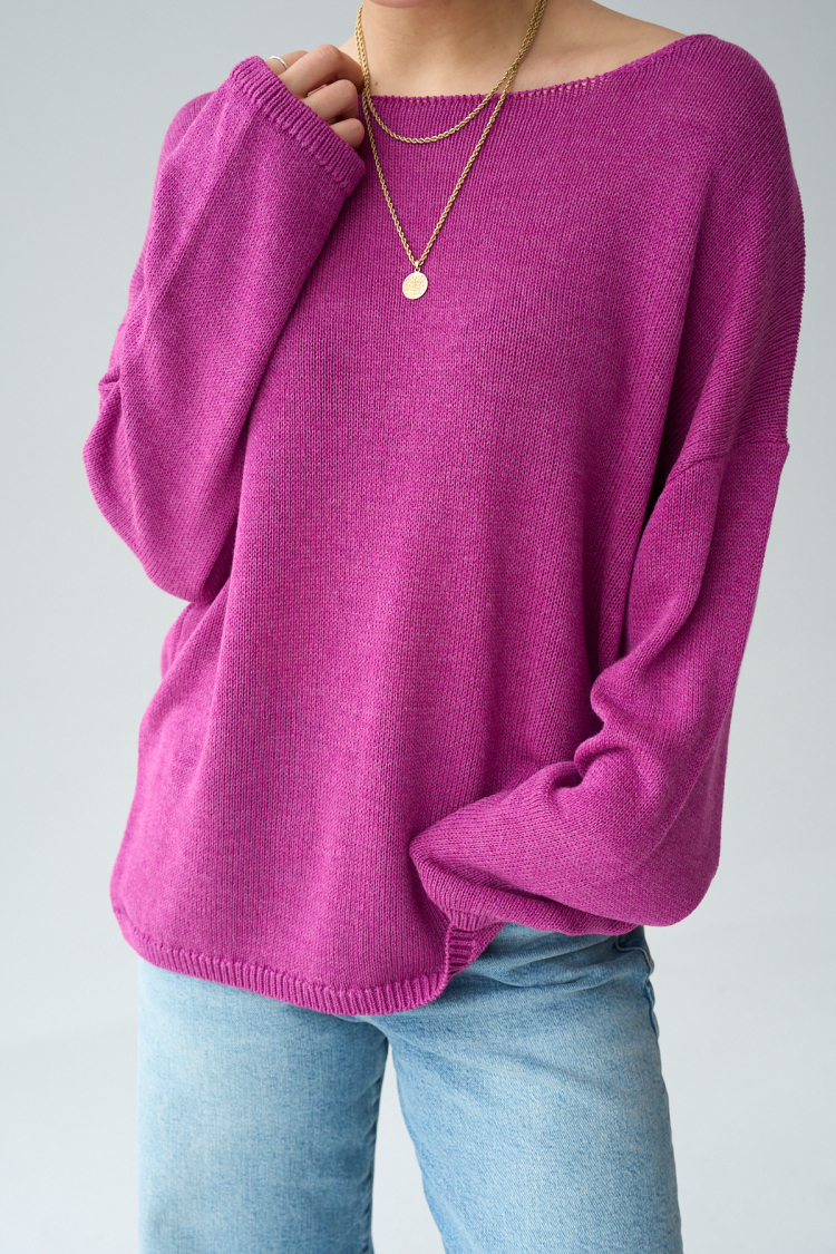 Long Sleeve Plain Sweater - Raspberry