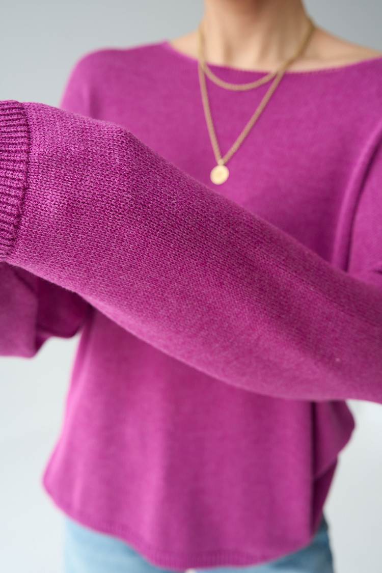 Long Sleeve Plain Sweater - Raspberry
