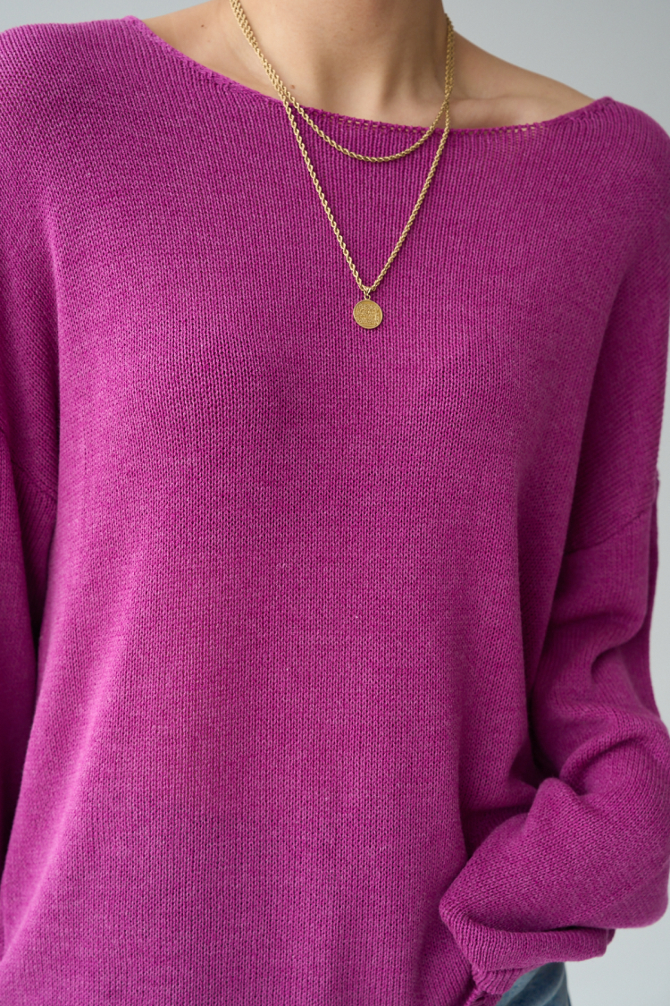 Long Sleeve Plain Sweater - Raspberry