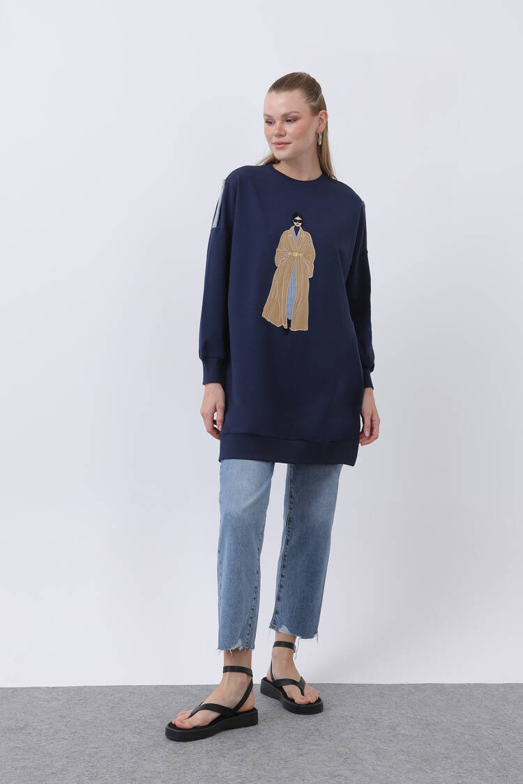 Women's Front Embroidered And Printed Tunic - Puane - Globality Store - Women Clothes Wholesale Turkey
