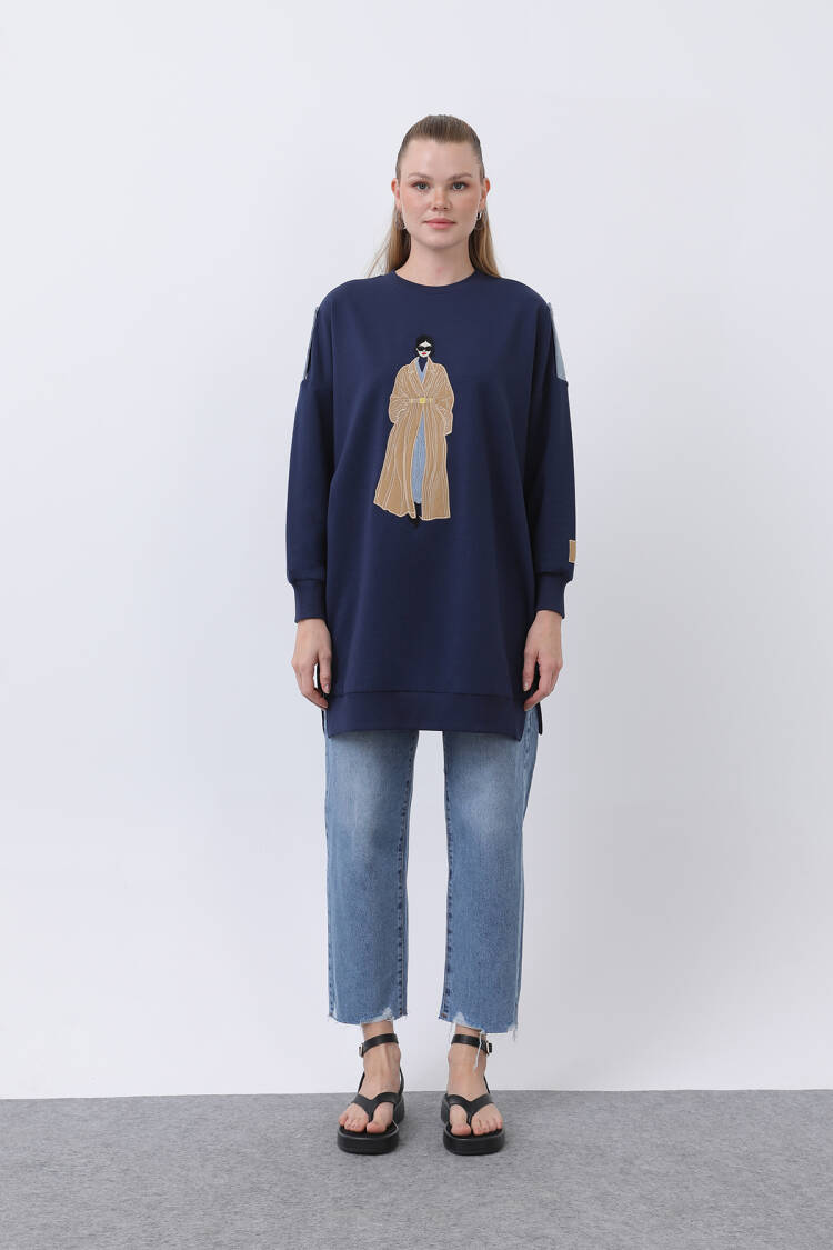 Women's Front Embroidered And Printed Tunic