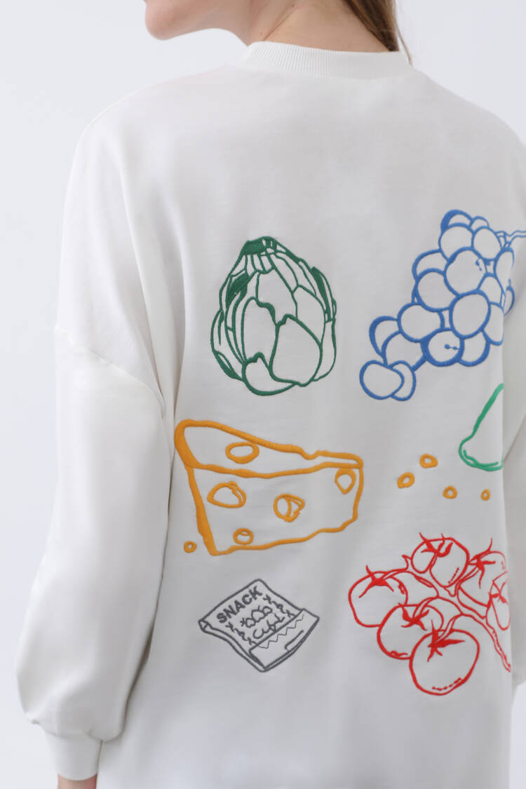 Women's Front Grape Back Fruity Embroidered Tunic