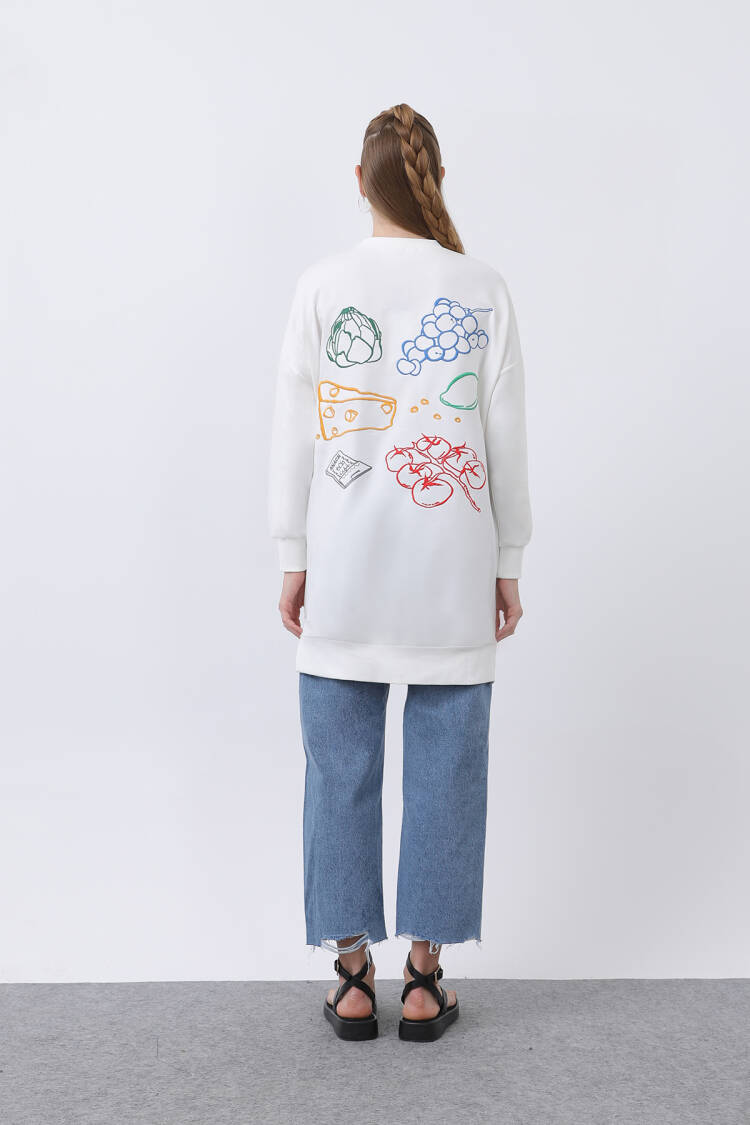 Women's Front Grape Back Fruity Embroidered Tunic