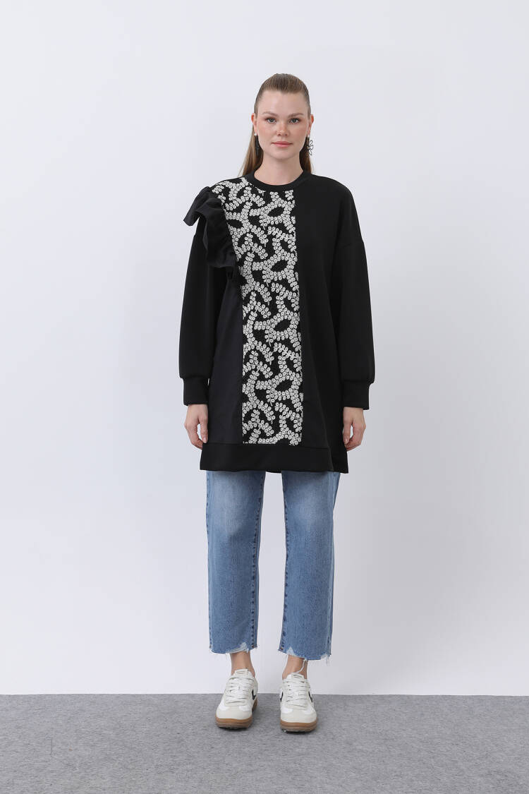 Women's Shoulder Ruffle Detailed Lace Garnished Tunic