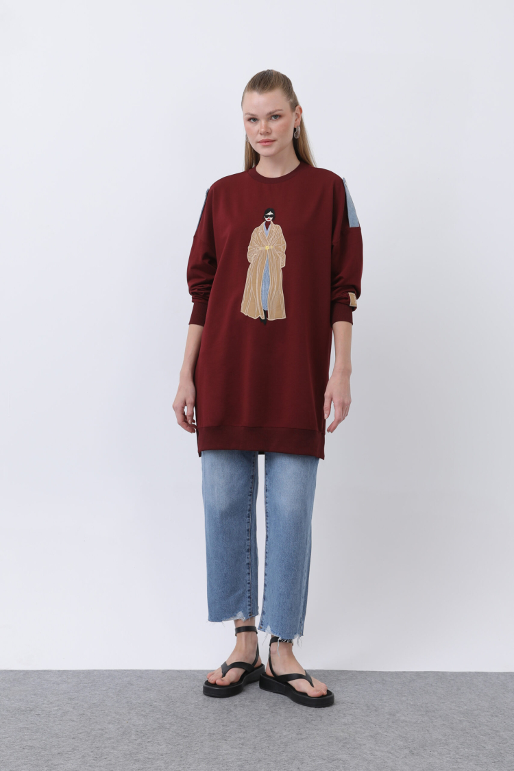 Women's Front Embroidered And Printed Tunic - Puane - Globality Store - Women Clothes Wholesale Turkey