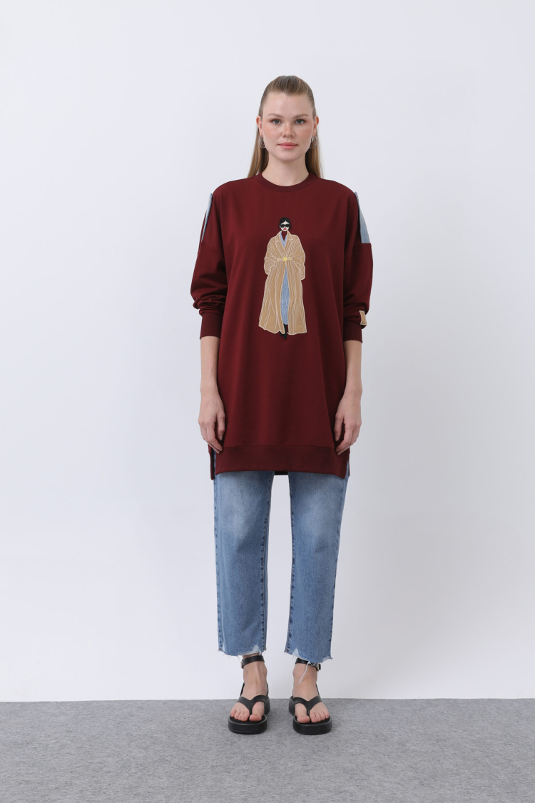 Women's Front Embroidered And Printed Tunic