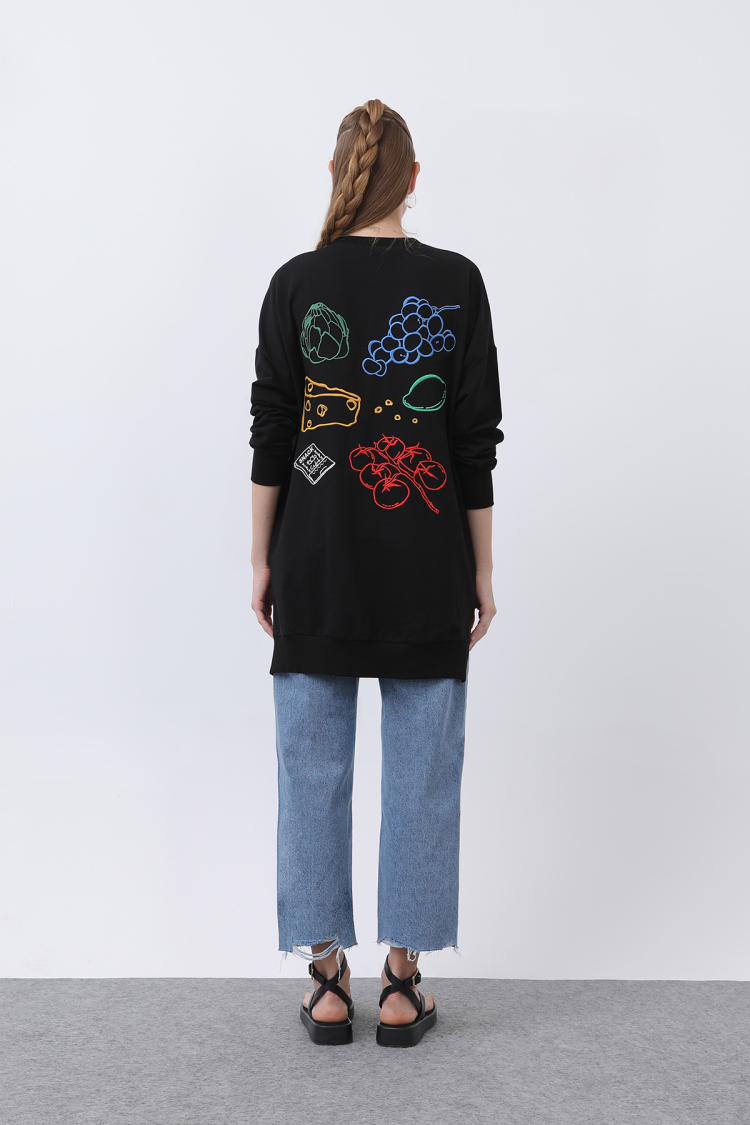 Women's Front Grape Back Fruity Embroidered Tunic