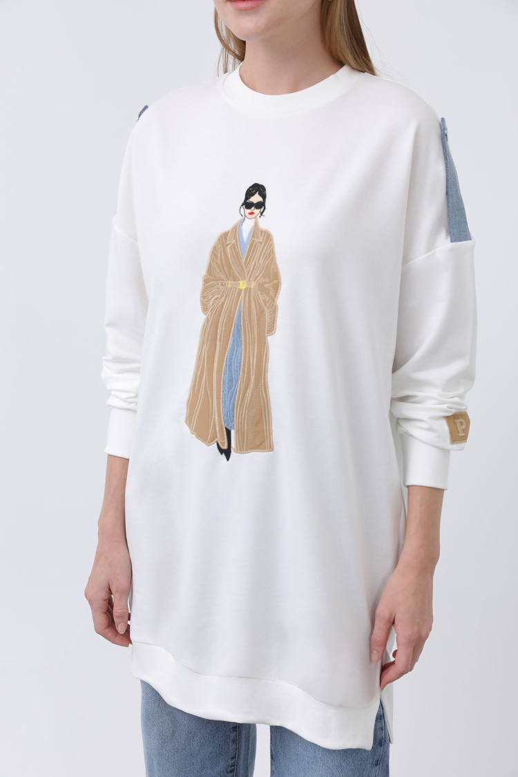 Women's Front Embroidered And Printed Tunic