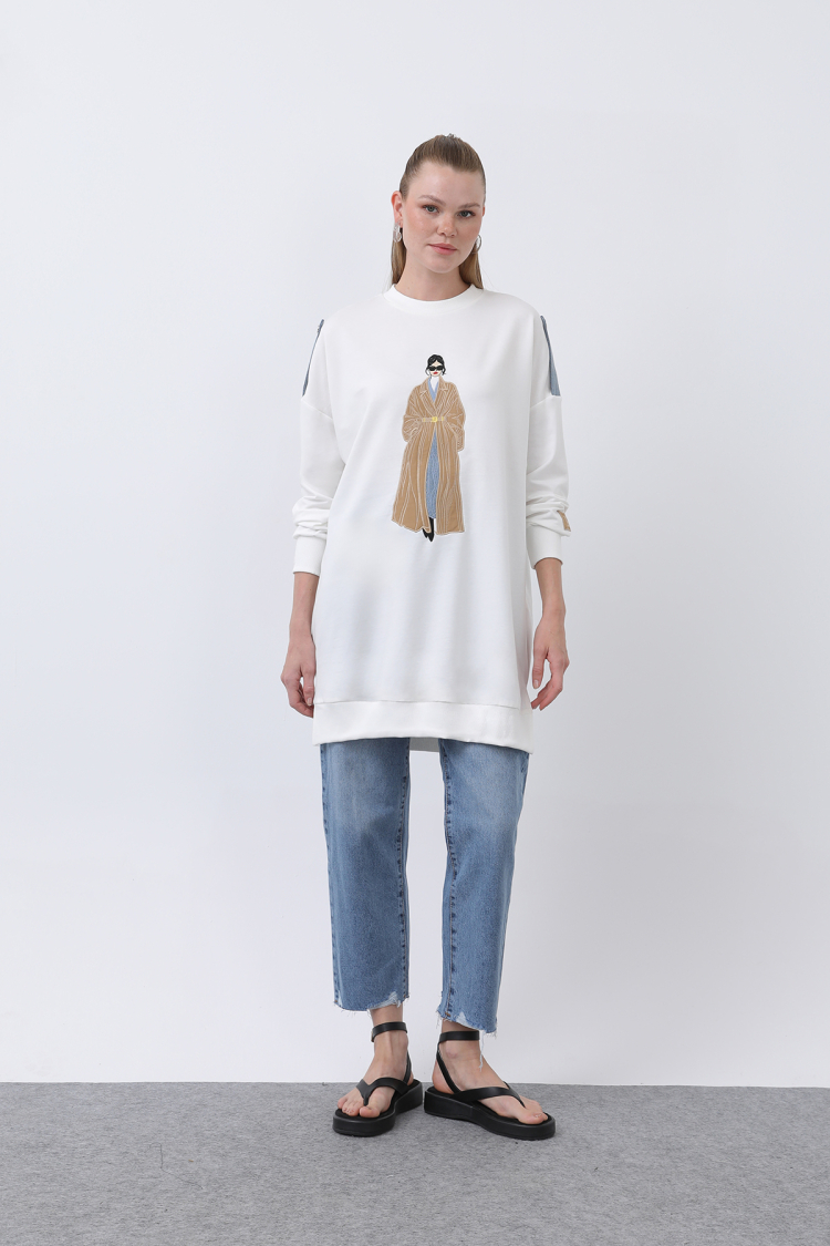 Women's Front Embroidered And Printed Tunic - Puane - Globality Store - Women Clothes Wholesale Turkey