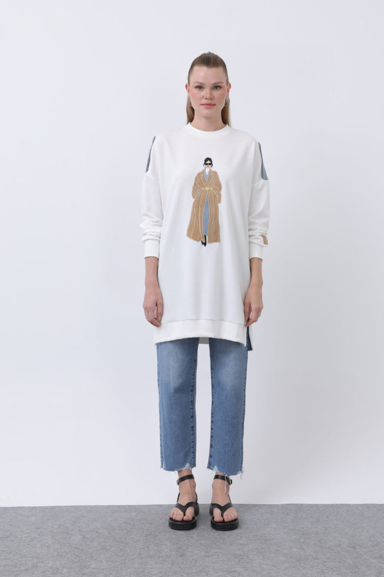 Women's Front Embroidered And Printed Tunic