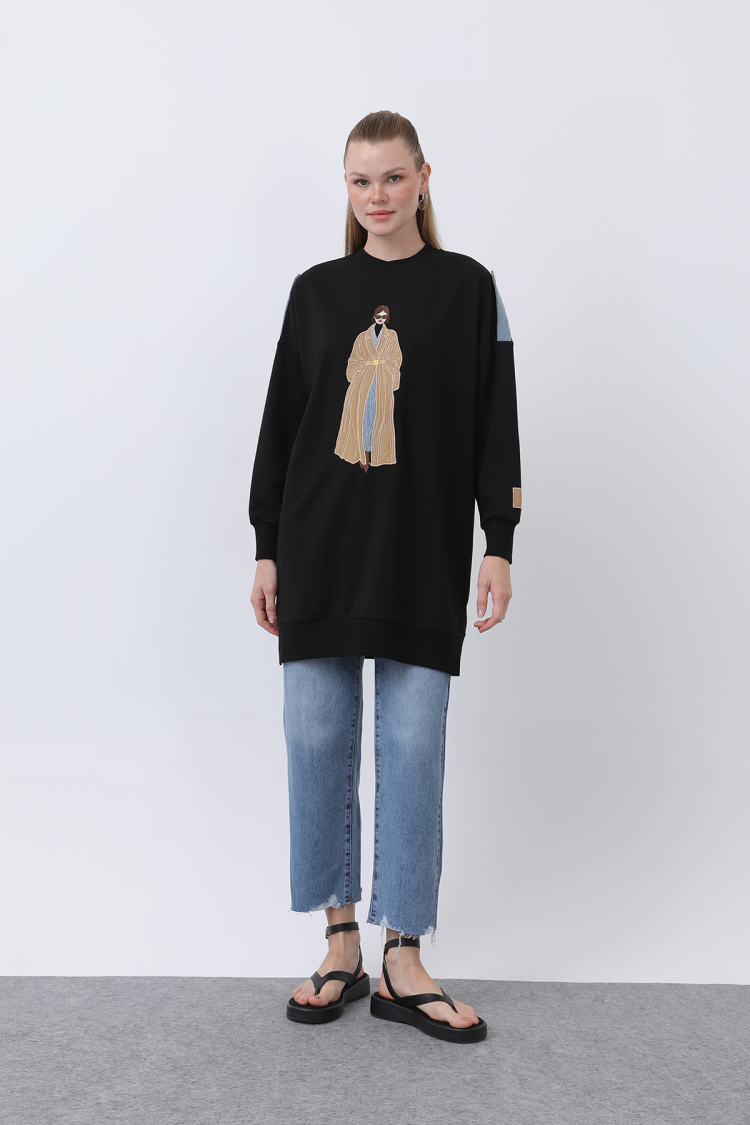 Women's Front Embroidered And Printed Tunic - Puane - Globality Store - Women Clothes Wholesale Turkey