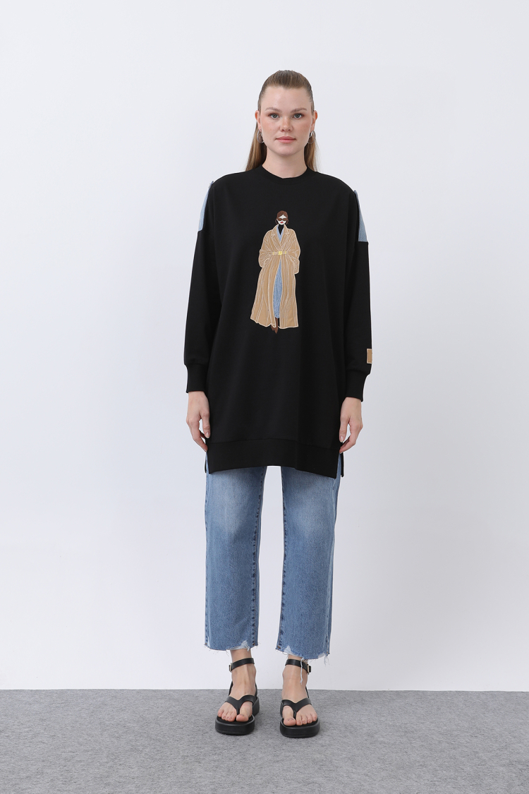 Women's Front Embroidered And Printed Tunic