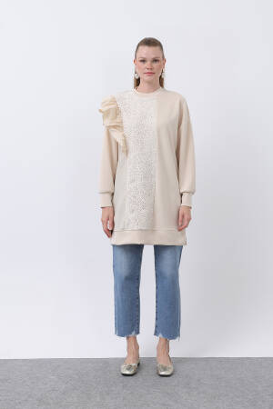 Women's Shoulder Ruffle Detailed Lace Garnished Tunic - Puane - Globality Store - Women Clothes Wholesale Turkey