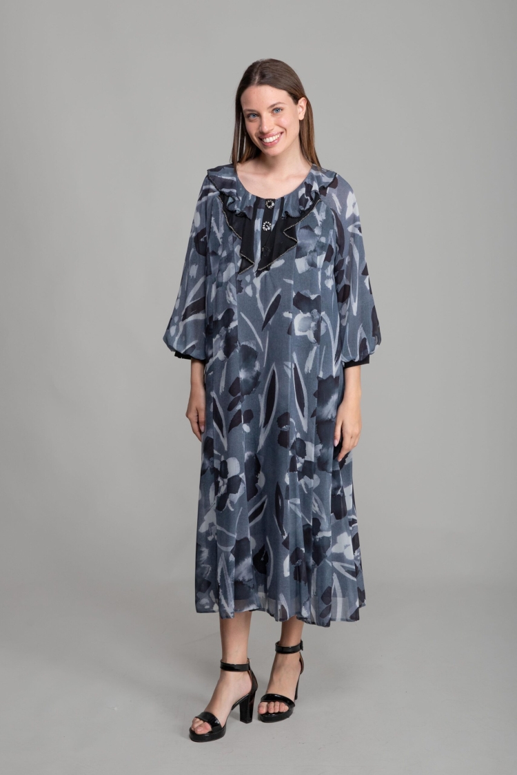 Round Ruffle Collar Empirme Dress - GUMANIZE - Globality Store - Women Clothes Wholesale Turkey