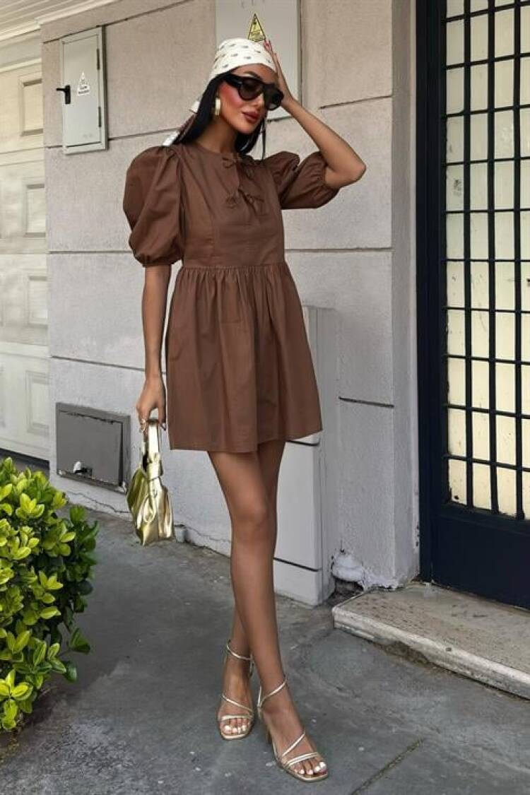 Dress With Bow Tie And Balloon Sleeves