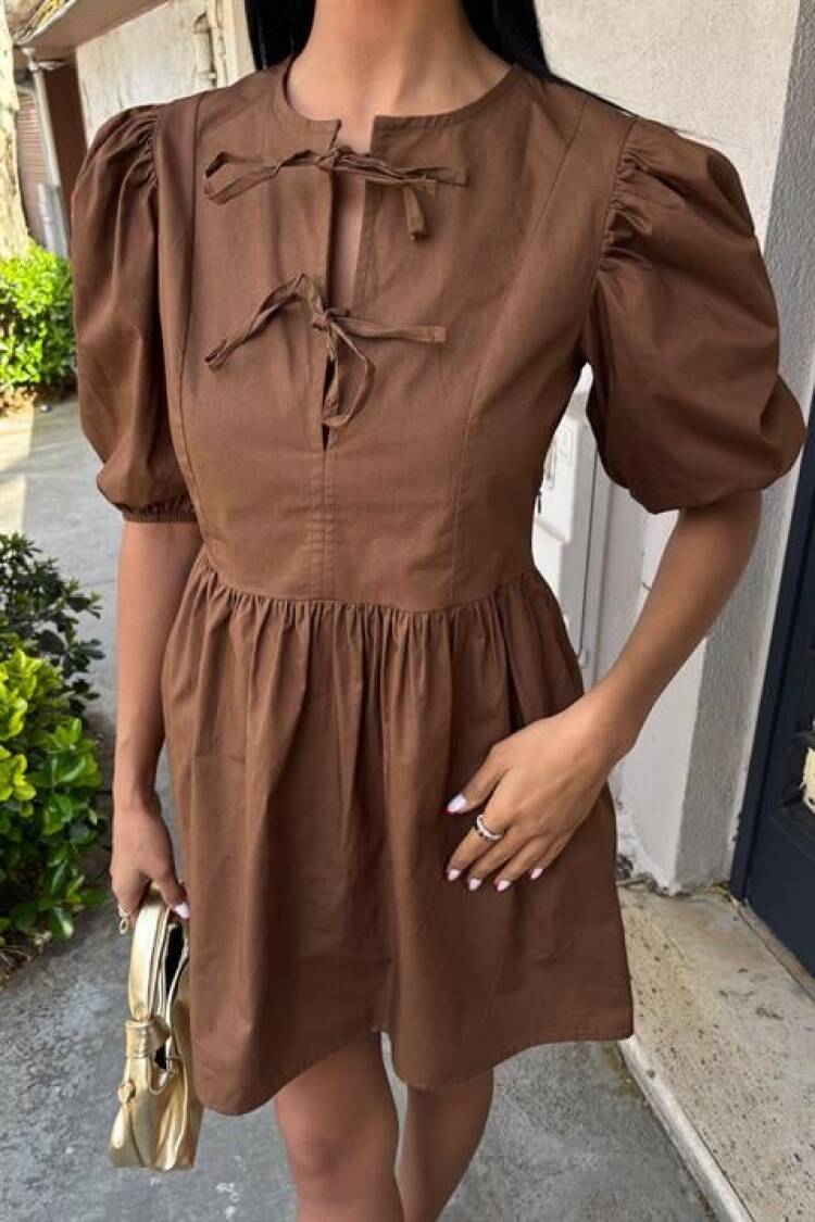 Dress With Bow Tie And Balloon Sleeves