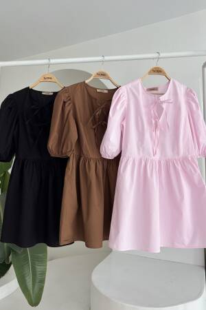 Dress With Bow Tie And Balloon Sleeves - Sobe Istanbul - Globality Store - Women Clothes Wholesale Turkey