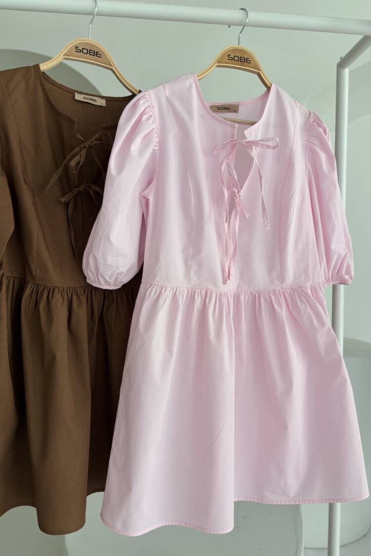 Dress With Bow Tie And Balloon Sleeves