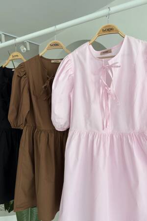 Dress With Bow Tie And Balloon Sleeves - Sobe Istanbul - Globality Store - Women Clothes Wholesale Turkey