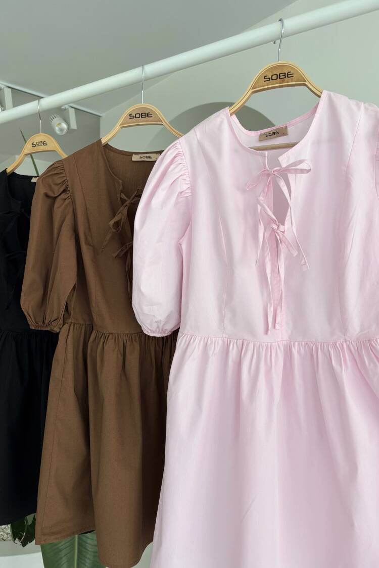 Dress With Bow Tie And Balloon Sleeves