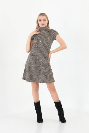 Edelle Light Brown Jacquard Turtleneck Mini Dress - EDELLE - Globality Store - Women Clothes Wholesale Turkey