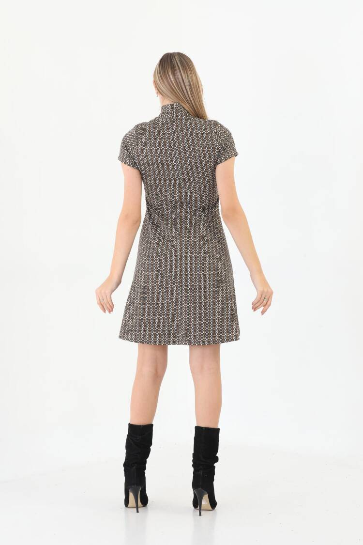 Edelle Light Brown Jacquard Turtleneck Mini Dress