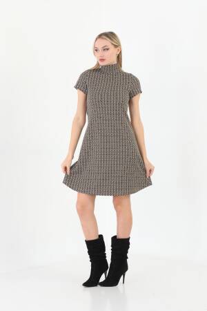Edelle Light Brown Jacquard Turtleneck Mini Dress - EDELLE - Globality Store - Women Clothes Wholesale Turkey