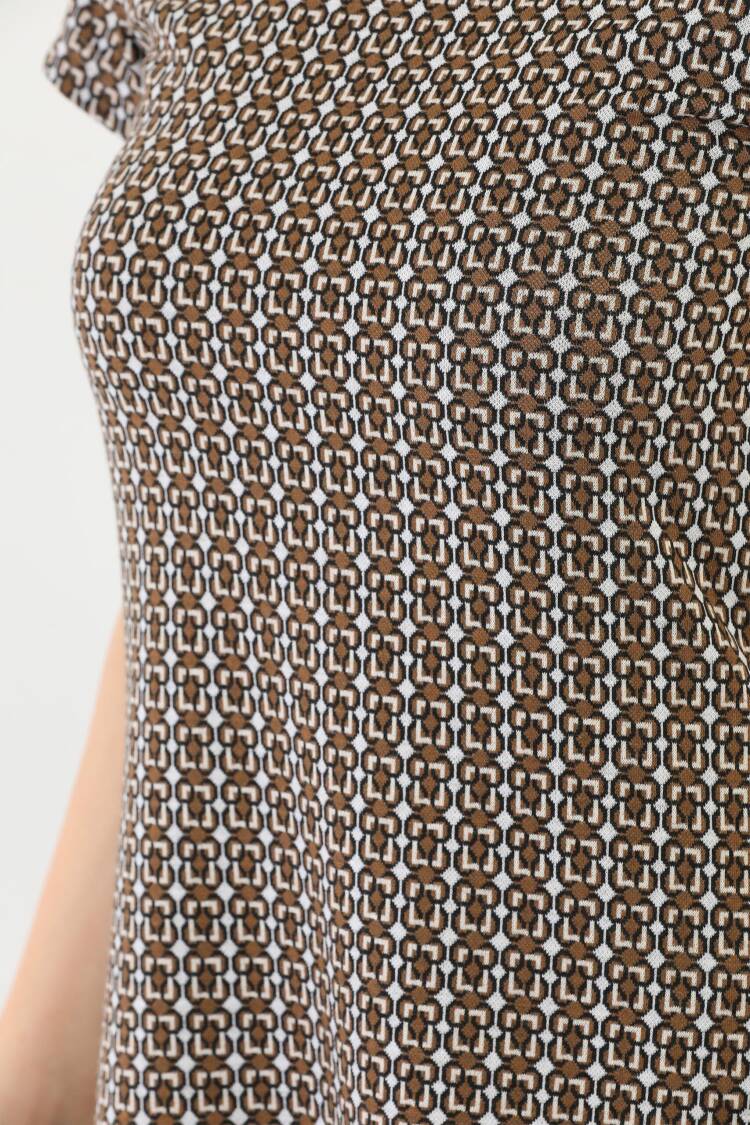 Edelle Light Brown Jacquard Turtleneck Mini Dress