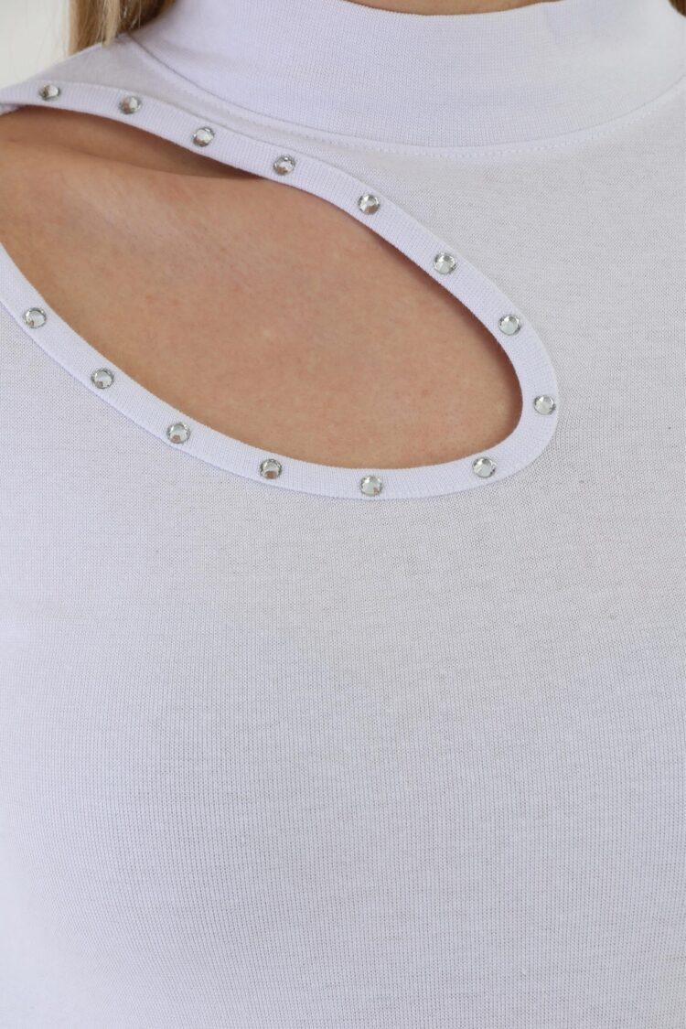 EdelleTurtleneck Stone Embroidered Long Sleeve Ribbed T-Shirt