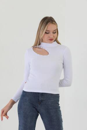 EdelleTurtleneck Stone Embroidered Long Sleeve Ribbed T-Shirt - EDELLE - Globality Store - Women Clothes Wholesale Turkey