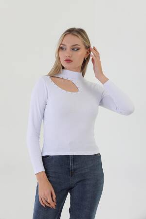 EdelleTurtleneck Stone Embroidered Long Sleeve Ribbed T-Shirt - EDELLE - Globality Store - Women Clothes Wholesale Turkey