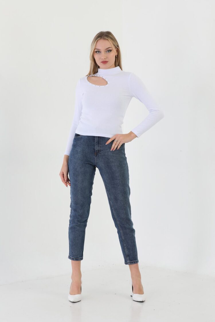EdelleTurtleneck Stone Embroidered Long Sleeve Ribbed T-Shirt - EDELLE - Globality Store - Women Clothes Wholesale Turkey