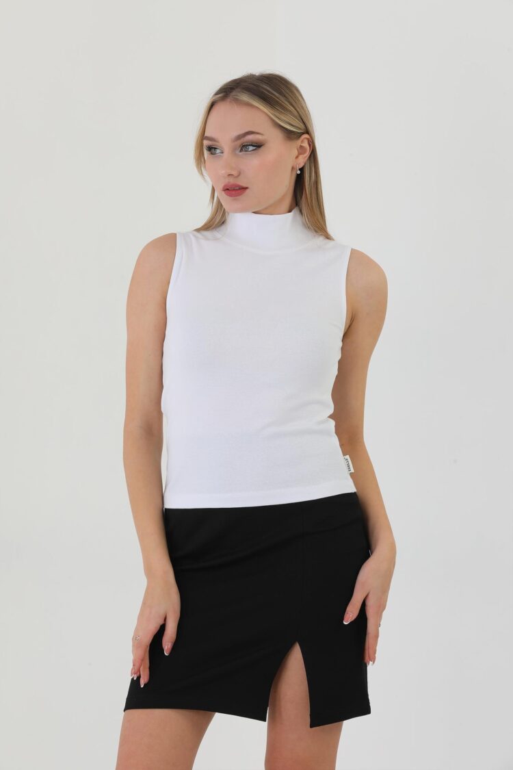 EdelleTurtleneck Zero Sleeve Ribbed Blouse