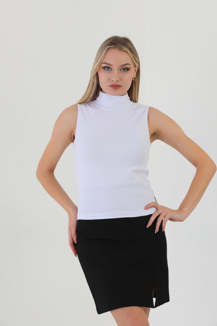 EdelleTurtleneck Zero Sleeve Ribbed Blouse