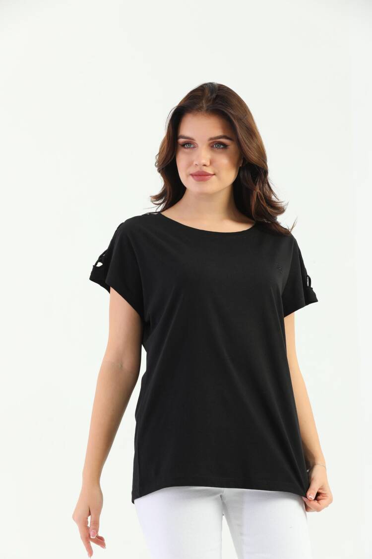 EdelleShoulder Braided Women's T-Shirt - EDELLE - Globality Store - Women Clothes Wholesale Turkey