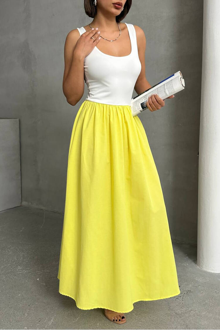 White Two Color Tank Top Dress With Straps