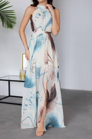 Halter Collar Lined Maxi Chiffon Dress - Mode Roy - Globality Store - Women Clothes Wholesale Turkey
