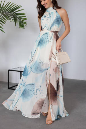 Halter Collar Lined Maxi Chiffon Dress - Mode Roy - Globality Store - Women Clothes Wholesale Turkey