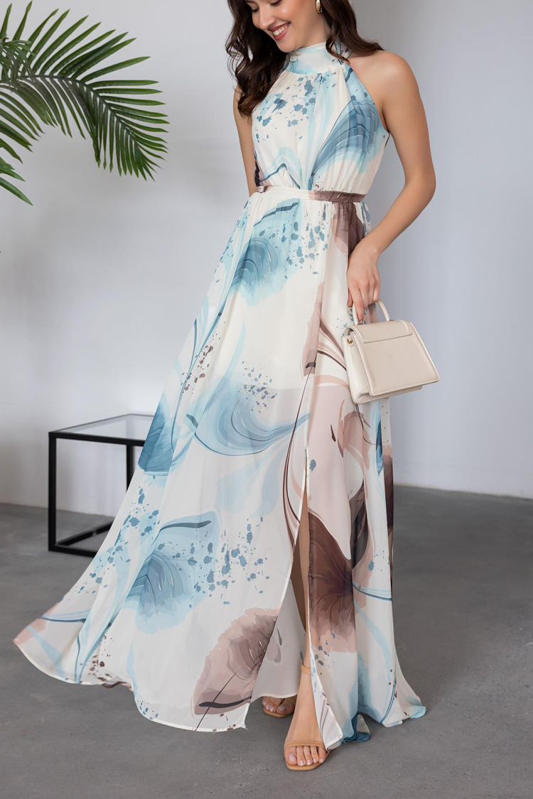 Halter Collar Lined Maxi Chiffon Dress - Mode Roy - Globality Store - Women Clothes Wholesale Turkey