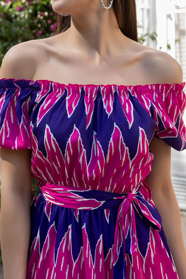 Patterned Poplin Summer Dress - Pink