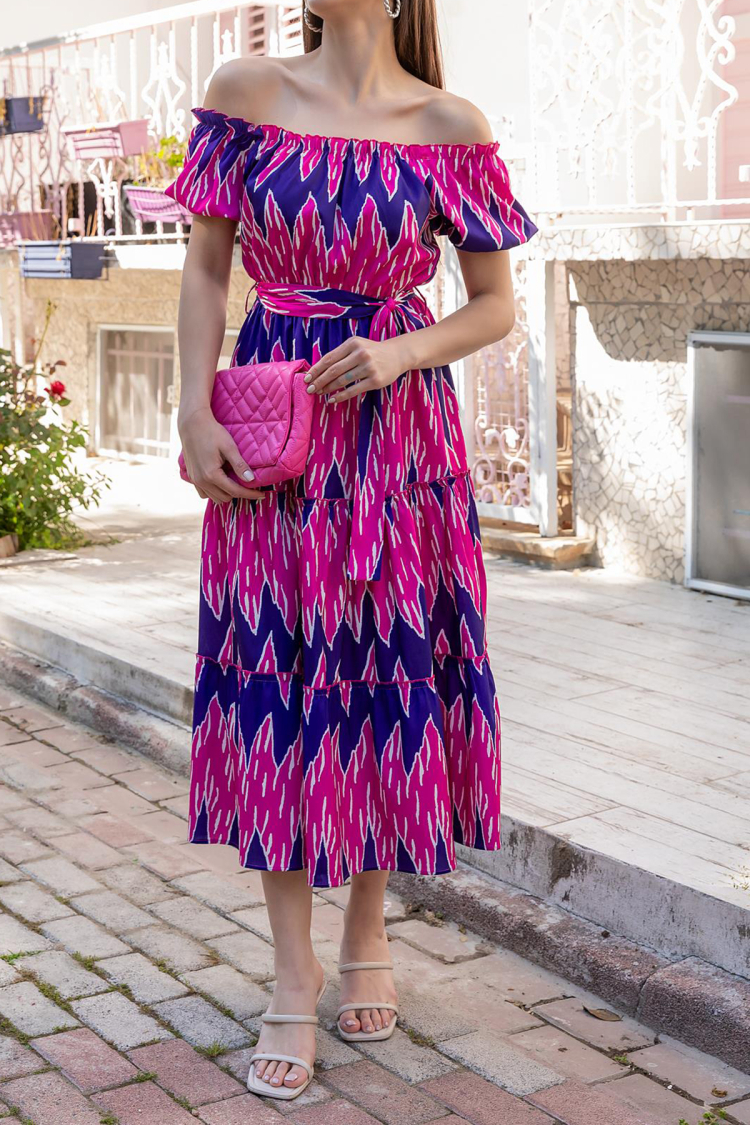 Patterned Poplin Summer Dress - Pink