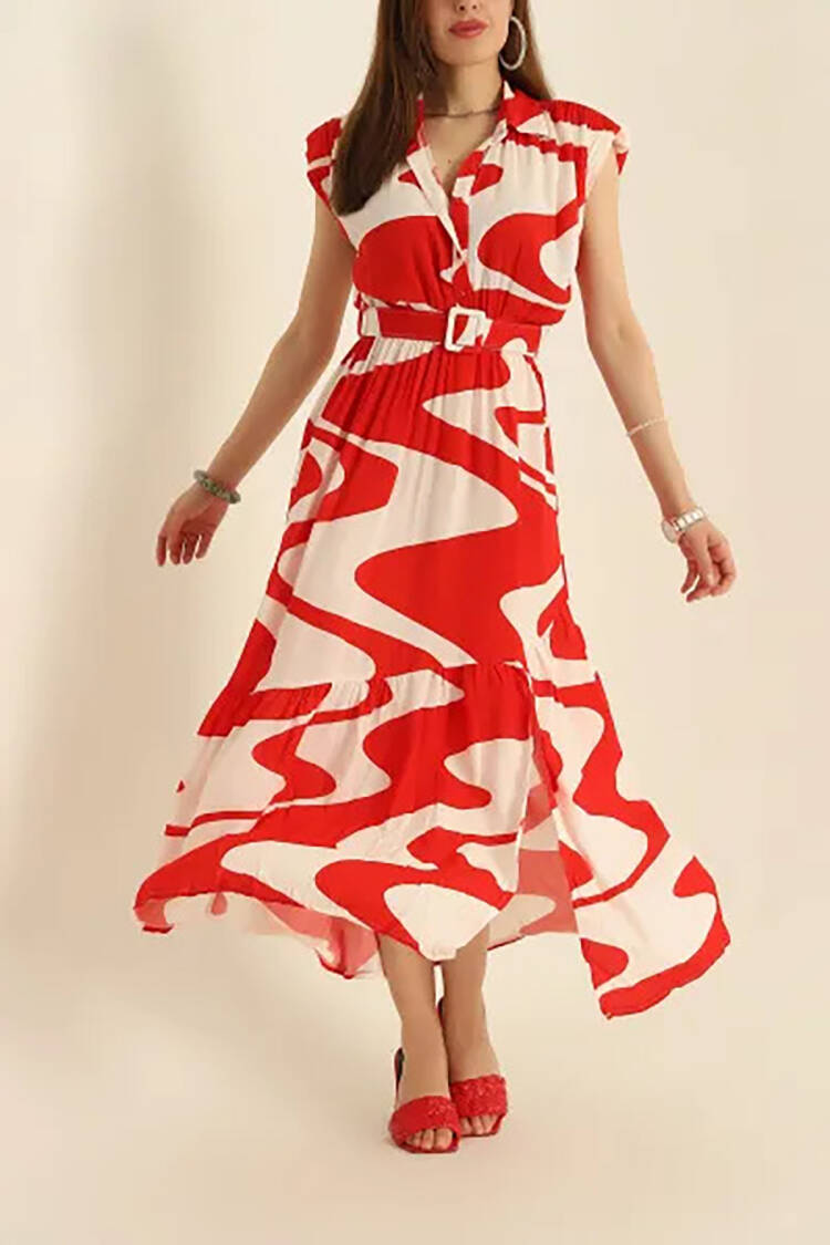 Belted Button Detailed Long Viscose Dress