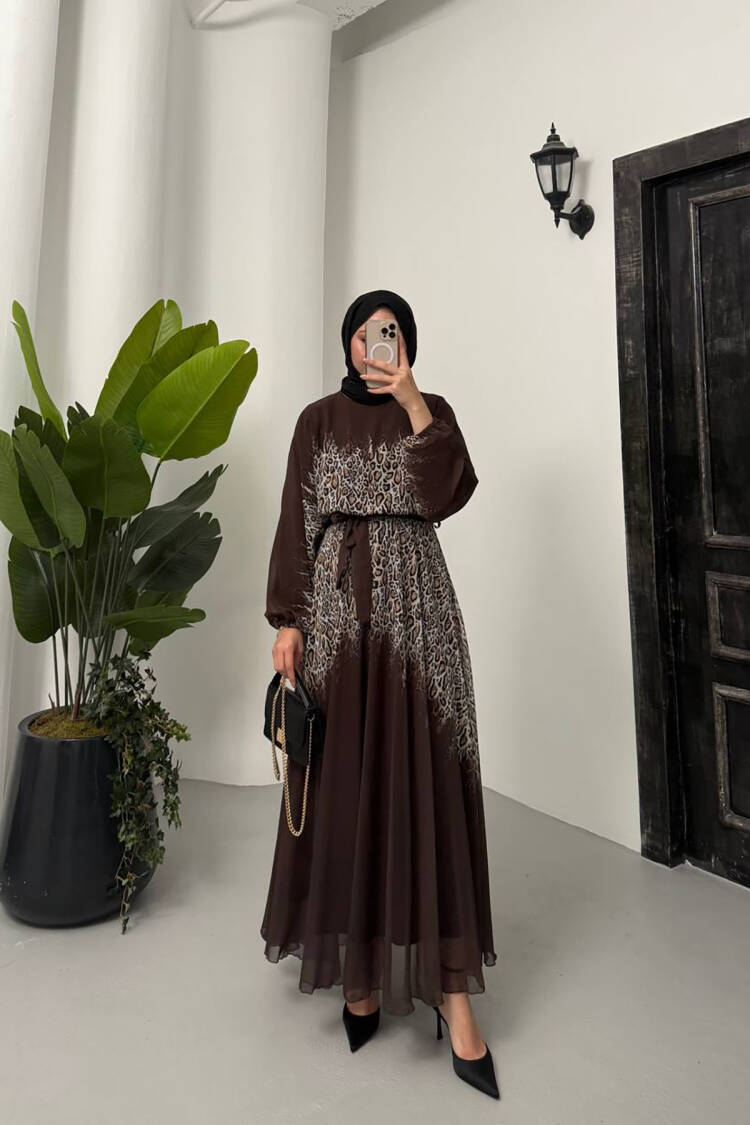 Leopard Print Chiffon Burkini Dress - Mode Roy - Globality Store - Women Clothes Wholesale Turkey