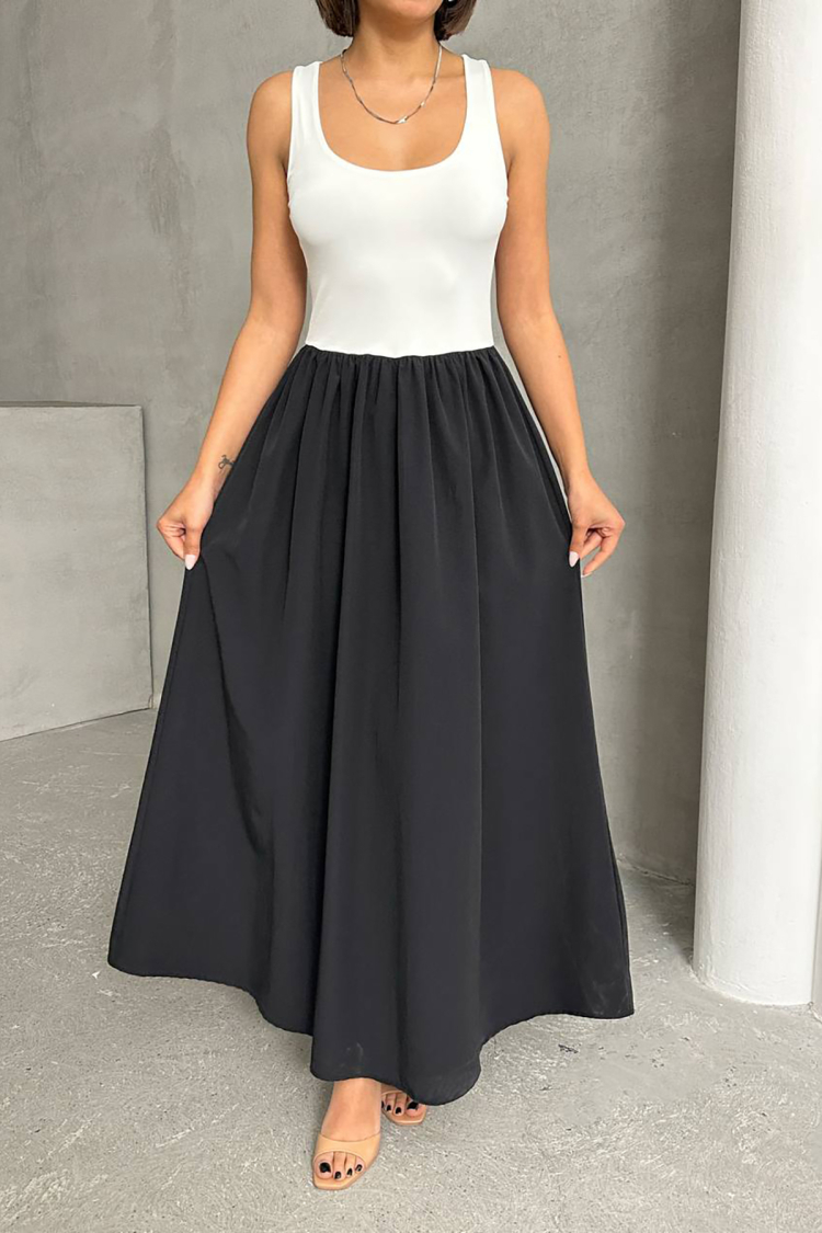 White Two Color Tank Top Dress With Straps
