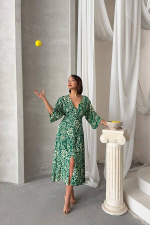 Casual Patterned Midi Length Viscose Dress - Mode Roy - Globality Store - Women Clothes Wholesale Turkey