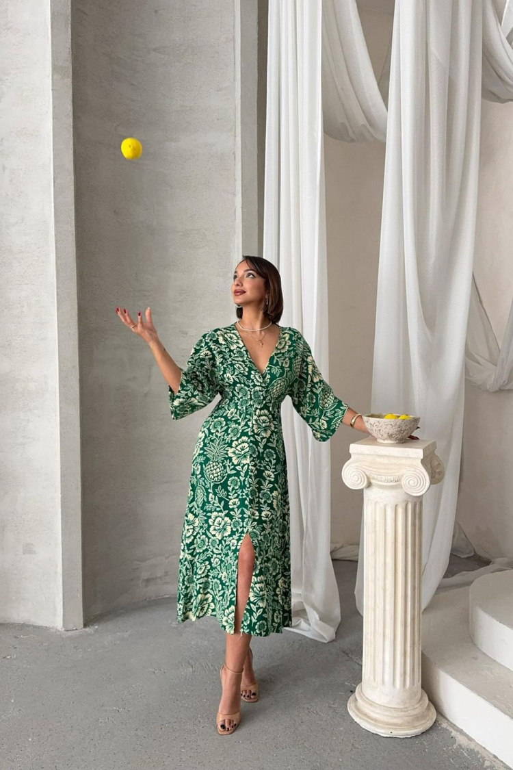 Casual Patterned Midi Length Viscose Dress