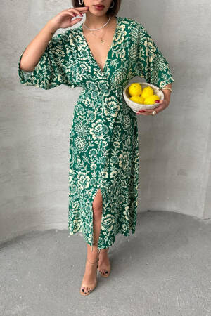 Casual Patterned Midi Length Viscose Dress - Mode Roy - Globality Store - Women Clothes Wholesale Turkey