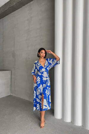 Casual Patterned Midi Length Viscose Dress - Mode Roy - Globality Store - Women Clothes Wholesale Turkey